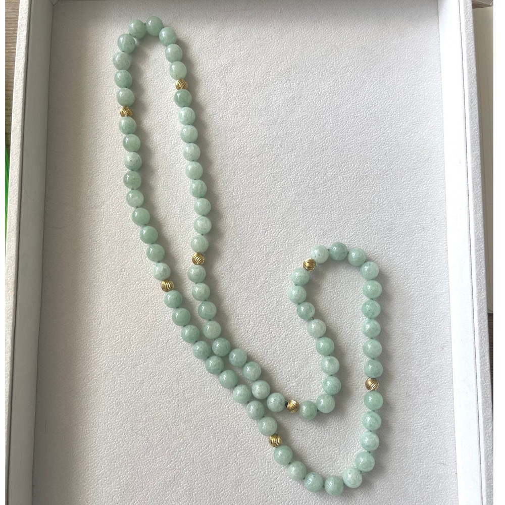 Vintage Aventurine Bead Necklace 32" Endless Strand Gold Tone Spacers 106g - Picture 2 of 7